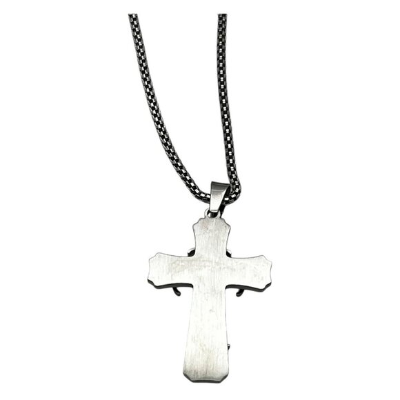 Mens Medieval Stainless Steel Cross Pendant Necklace With Box Chain - Picture 2 of 13